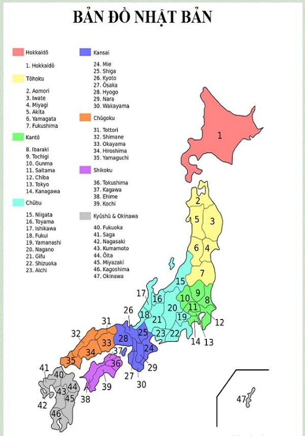 Bản đồ Nhật Bản các vùng, tỉnh